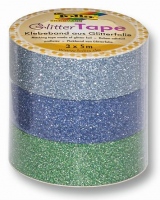 Dekorační lepicí pásky se třpytkami- 5 m x 15 mm, 3ks (světle modrá, tmavě modrá, zelená)