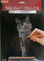 Škrabací obrázek stříbrný 20x25 cm -Kočka