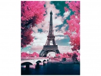 Diamantový obrázek - Eiffelova věž za růžovými stromy 30x40cm