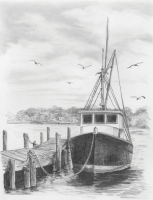 Malování Skicovacími tužkami - Rybářská loď