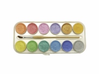 Vodové barvy - perleťové 12 ks, 30 mm + štetec (zlatá, stříbrná, bronzová)